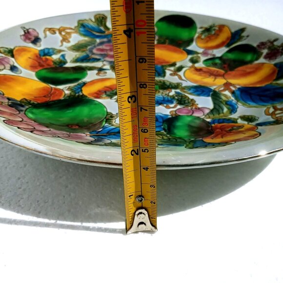 Decorative Plate Porcelain Raised Chinoiserie Style Hand-Painted Fruit Designed - Picture 7 of 7